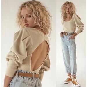 Free People Saffron‎ Open Back Sweater cream size XL